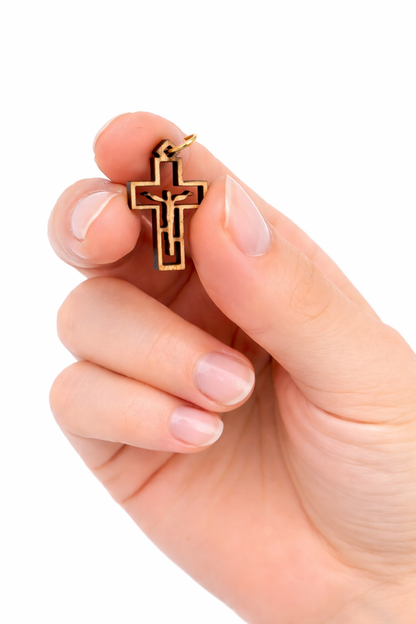 Modern Minimalist Crucifix Pendant – 1.01" x 0.62" Laser-Cut Wooden Cross with Christ - Additional View 5