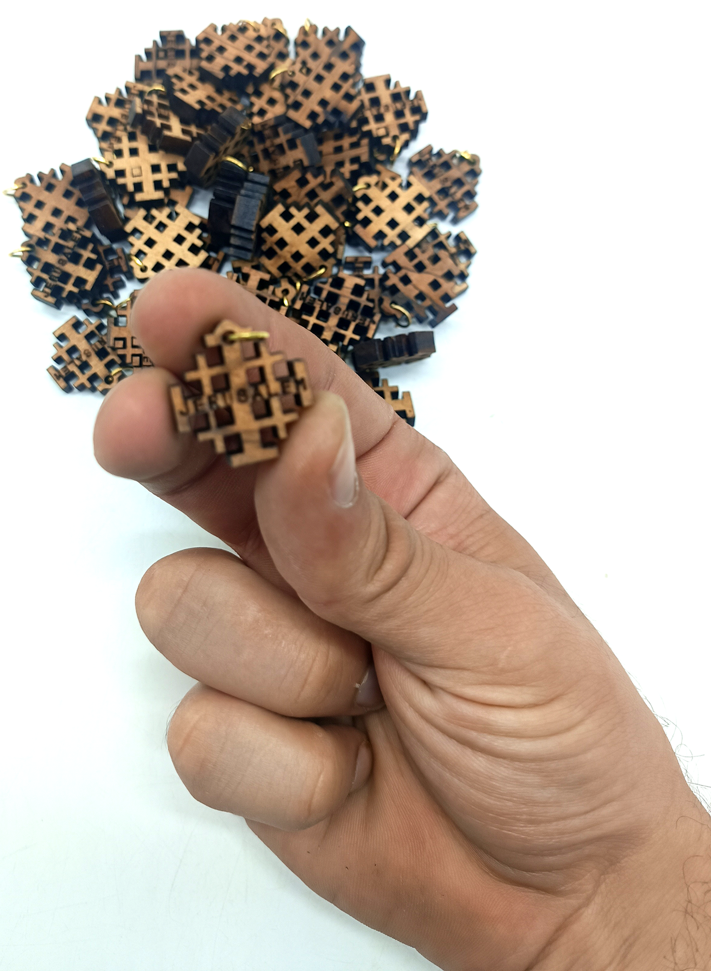 Jerusalem Cross Wooden Charm Pendant – 0.8" x 0.8" Compact Laser-Cut Religious Keepsake - Additional View 8