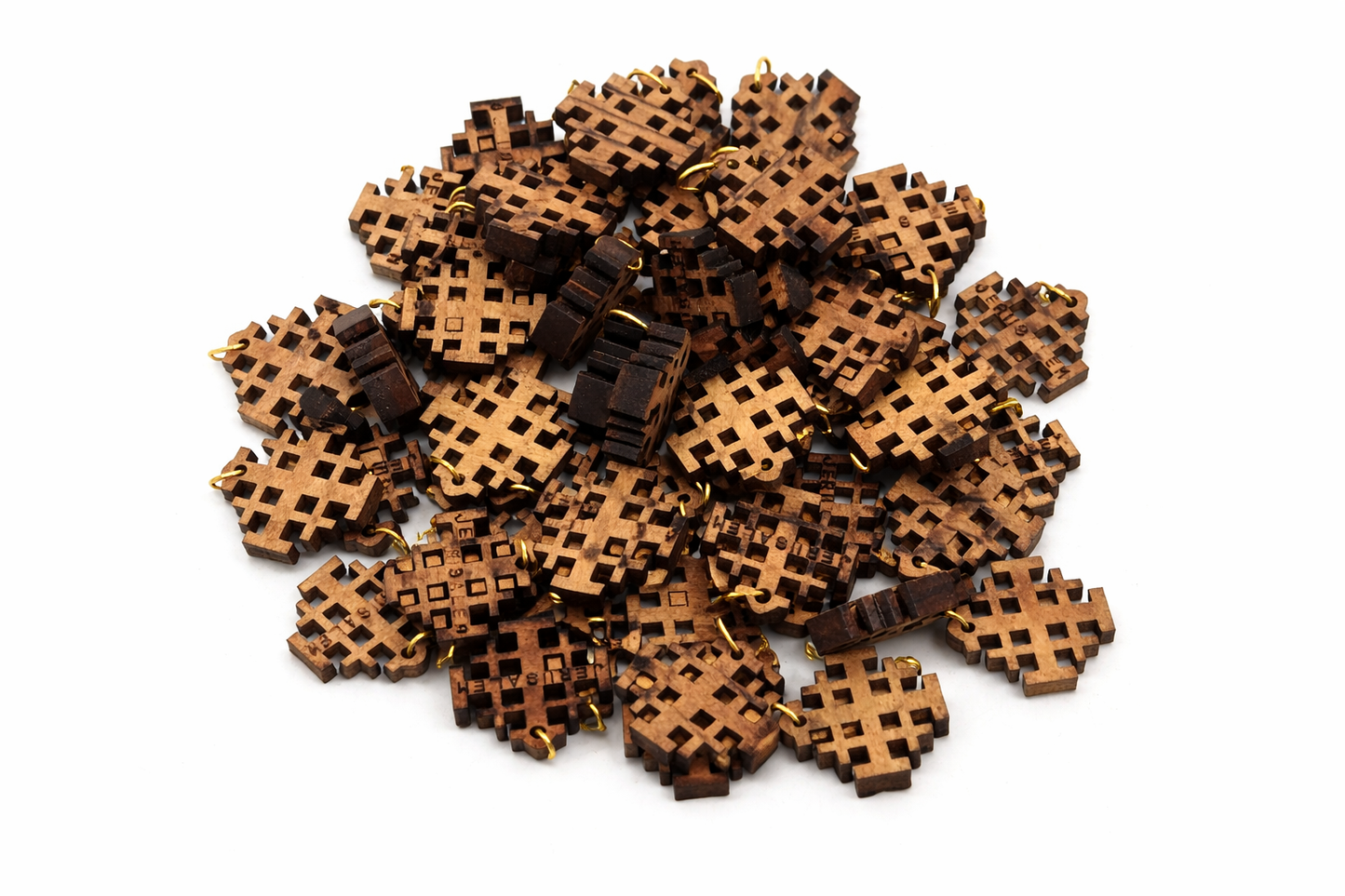 Jerusalem Cross Wooden Charm Pendant – 0.8" x 0.8" Compact Laser-Cut Religious Keepsake - Additional View 9