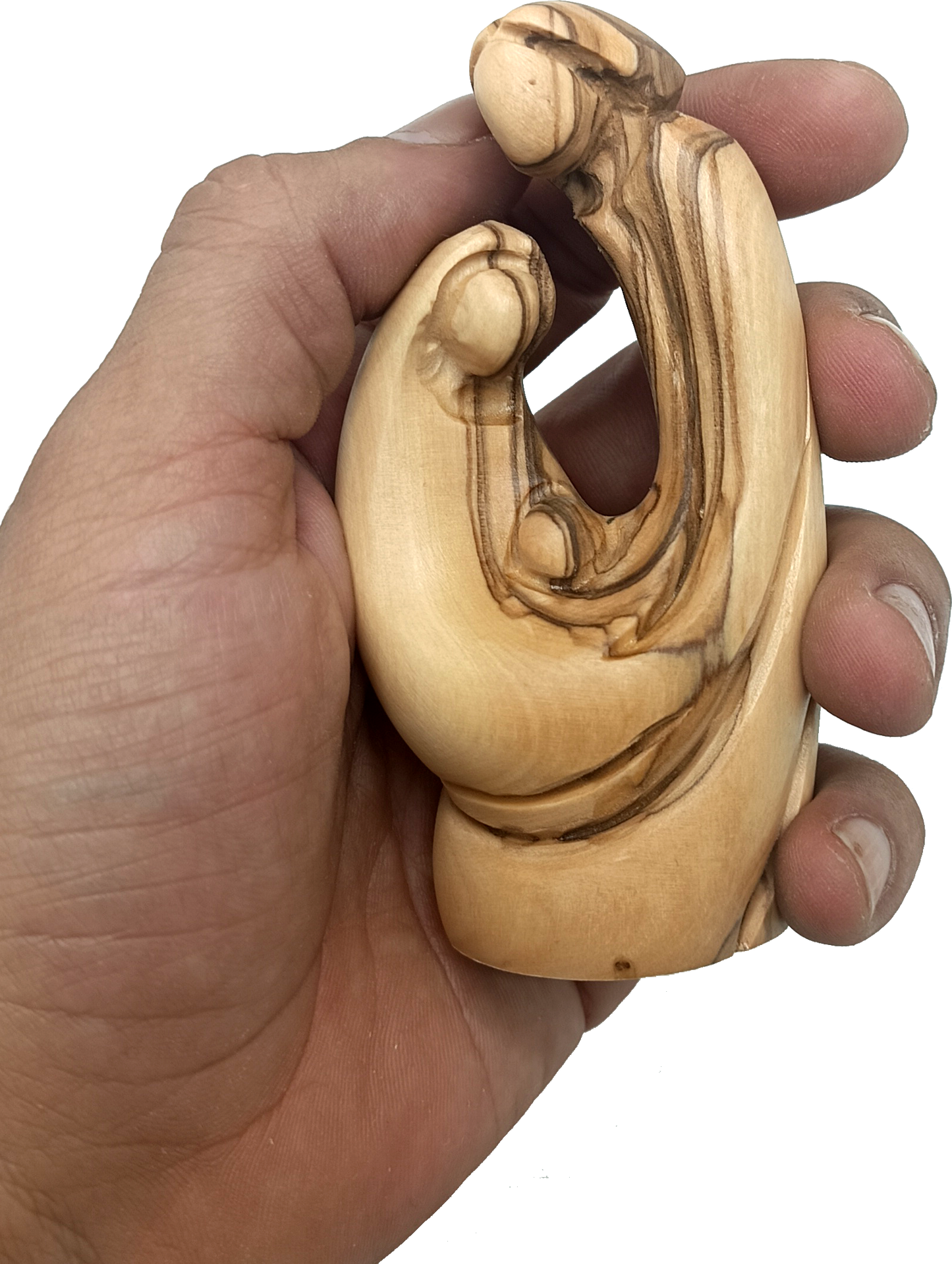 Abstract Olive Wood Holy Family Set of 3 Sculptures Handcrafted in Bethlehem 3.8 Inch