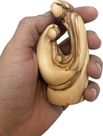 Abstract Olive Wood Holy Family Set of 3 Sculptures Handcrafted in Bethlehem 3.8 Inch