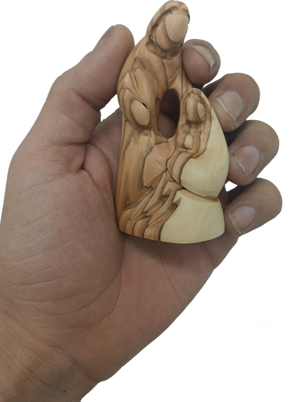 Abstract Olive Wood Holy Family Set of 3 Sculptures Handcrafted in Bethlehem 3.8 Inch
