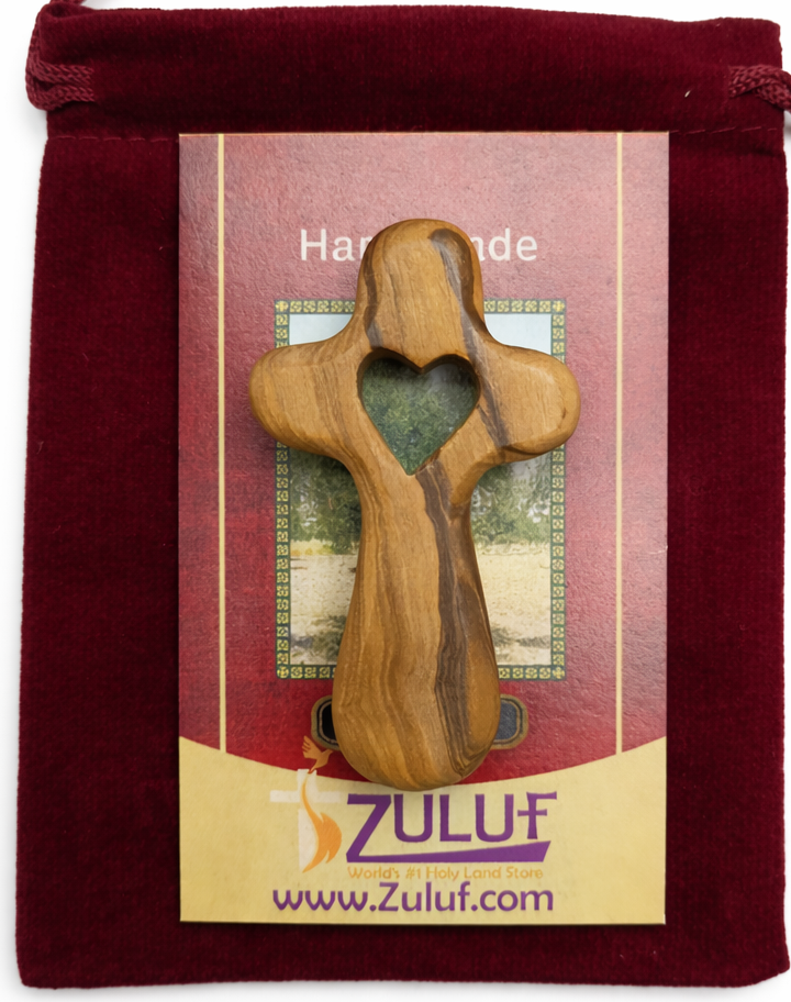 Handmade Olive Wood Cross with Heart Cutout from Bethlehem Holy Land, Small Christian - Additional View 14