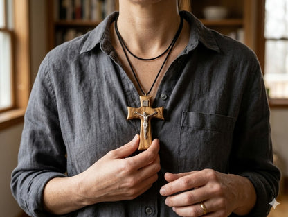 Handmade Olive Wood Cross Necklace from Bethlehem – Christian Crucifix Pendant with INRI – Holy Land Jewelry Gift