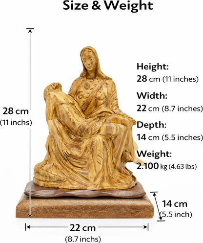 Hand Carved Olive Wood Pietà Statue 11” | Handmade Bethlehem Holy Land Christian Sculpture