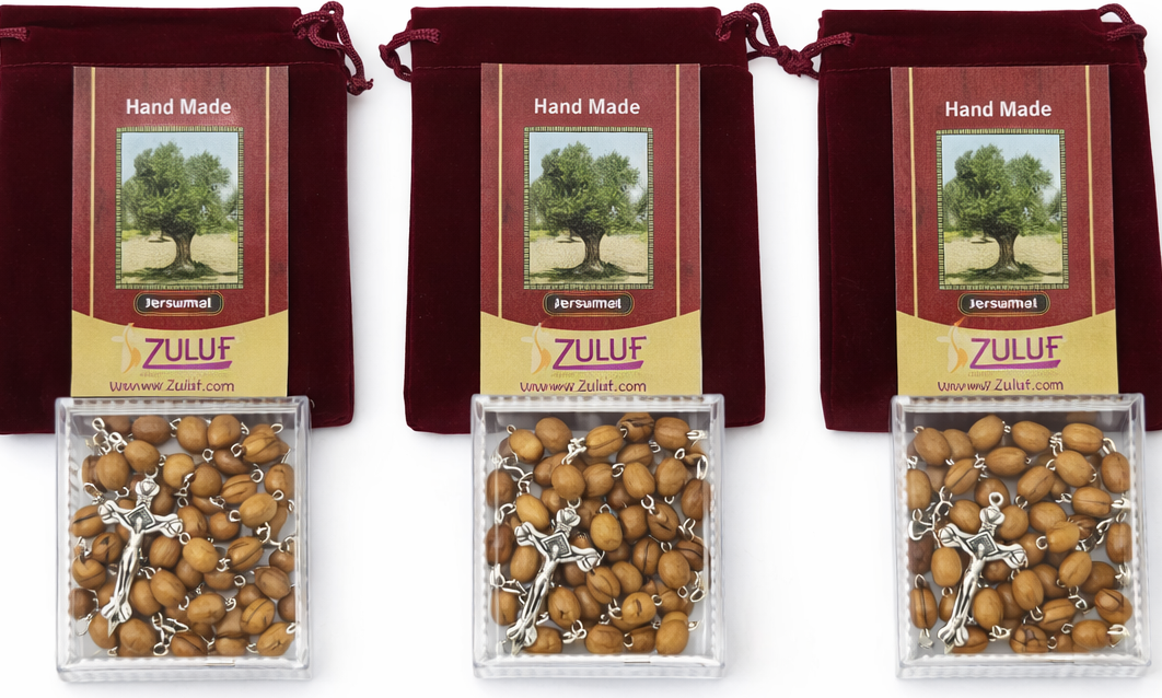 Olive Wood Rosary Handmade in Bethlehem – 21.6” Catholic Rosary with Metal Crucifix – Includes Velvet Bag, Plastic Gift Box & Certificate – Available in 1, 3 or 6 Pieces