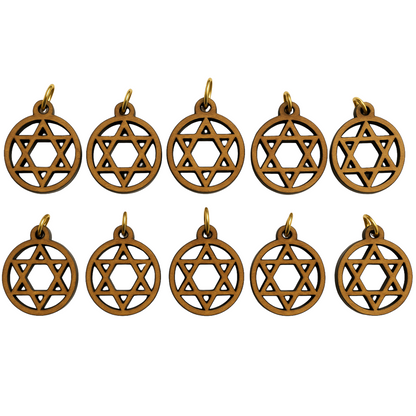 Olive Wood Star of David Charms Set of 10 - Side View