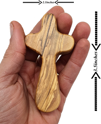 Olive Wood Hand Held Comfort Cross from Holy Land in Multiple Sizes