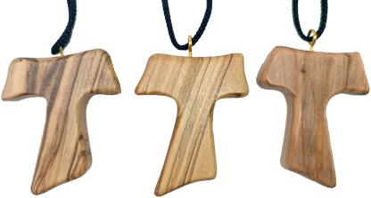 ✝️ Handcrafted Olive Wood Tau Cross Pendant Necklace – 1.8x1.7 Inches | Authentic Holy Land Gift from Zuluf