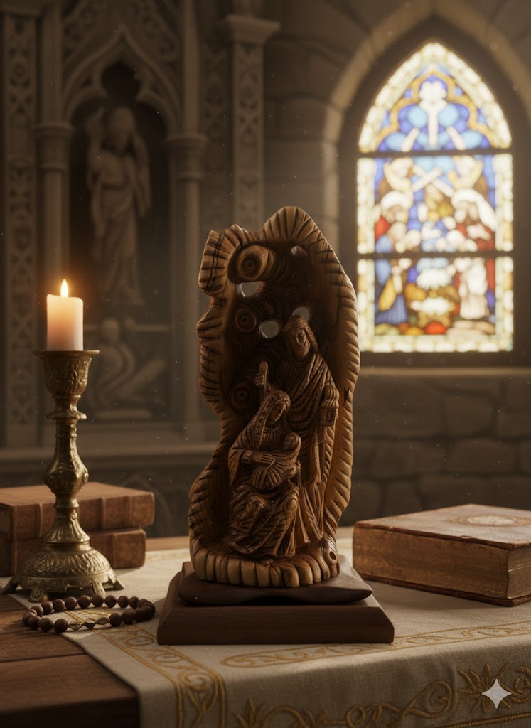 Hand-Carved Olive Wood Holy Family Statue from Bethlehem – Baby Jesus, Virgin Mary & Saint Joseph – Large Christian Nativity Sculpture
