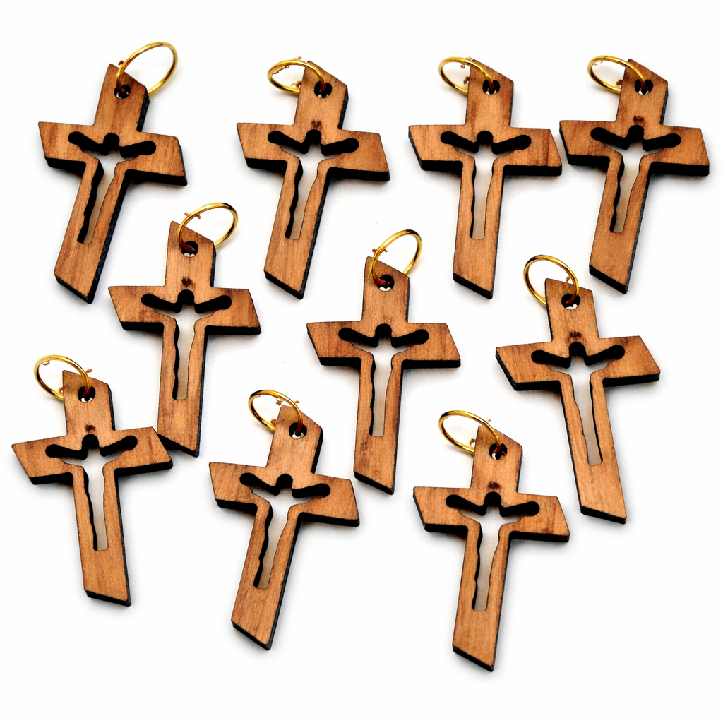 Laser-Cut Crucifix Wooden Pendant – 1.14" x 0.78" Rustic Cross with Christ Silhouette - Additional View 5