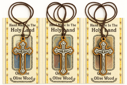 Handcrafted Olive Wood Crucifix Necklace Set - Handmade in Bethlehem | Zuluf