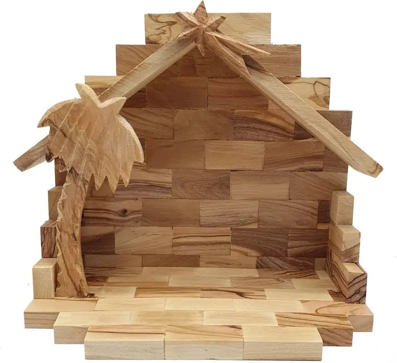 Hand-Carved Olive Wood Nativity Set with Stable from Bethlehem