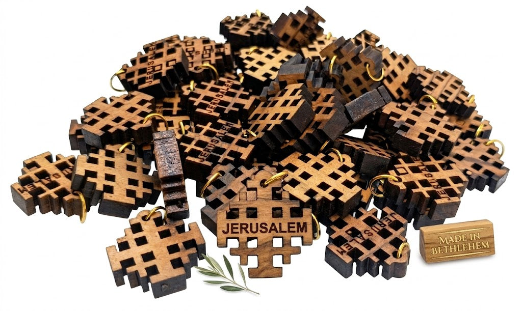 Jerusalem Cross Wooden Charm Pendant – 0.8" x 0.8" Compact Laser-Cut Religious Keepsake - Additional View 5