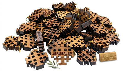 Jerusalem Cross Wooden Charm Pendant – 0.8" x 0.8" Compact Laser-Cut Religious Keepsake - Additional View 5