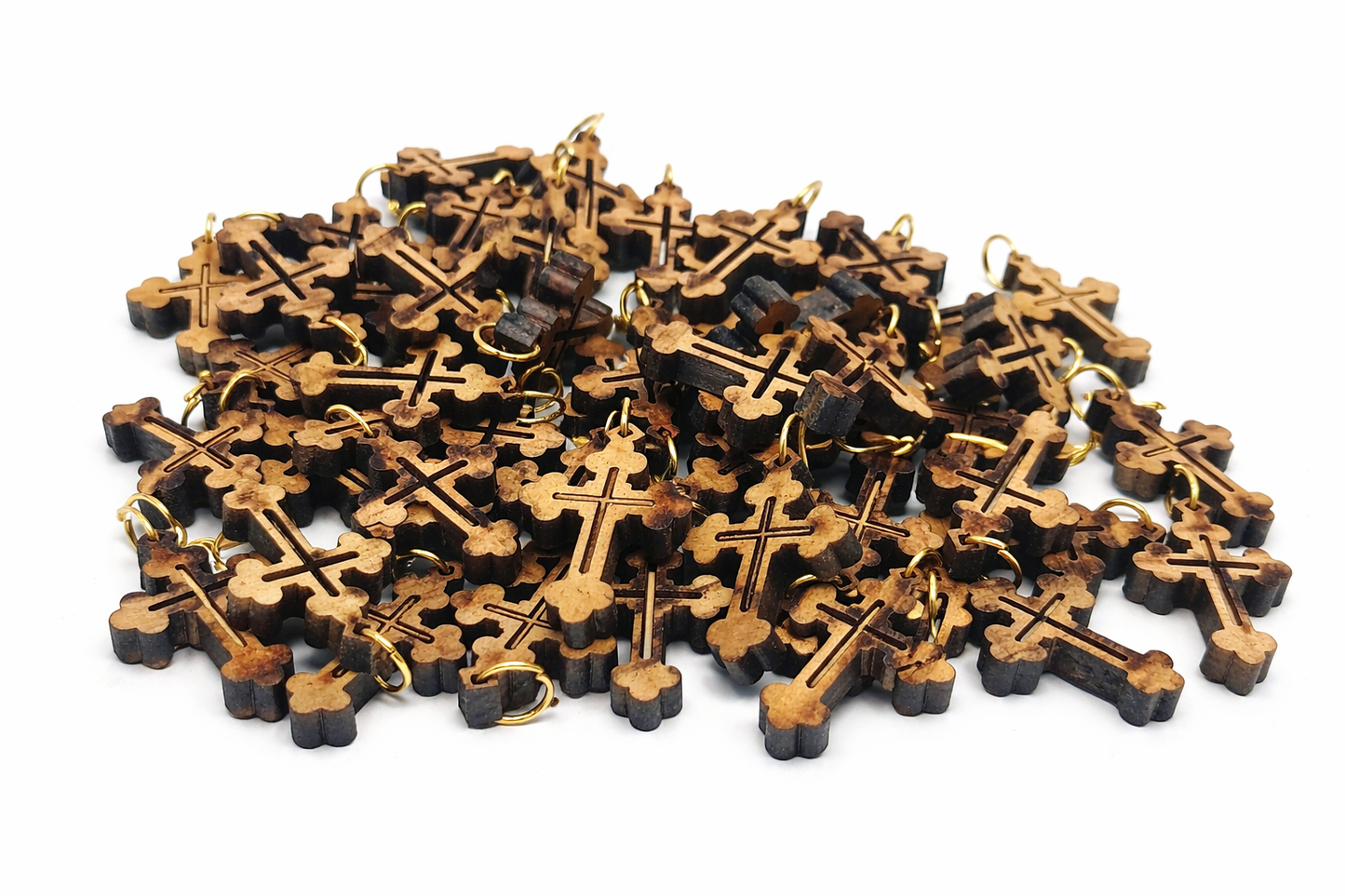 Handcrafted Wooden Cross Charm Pendant – 1.18" x 0.78" Laser-Cut Religious Jewelry - Detail View
