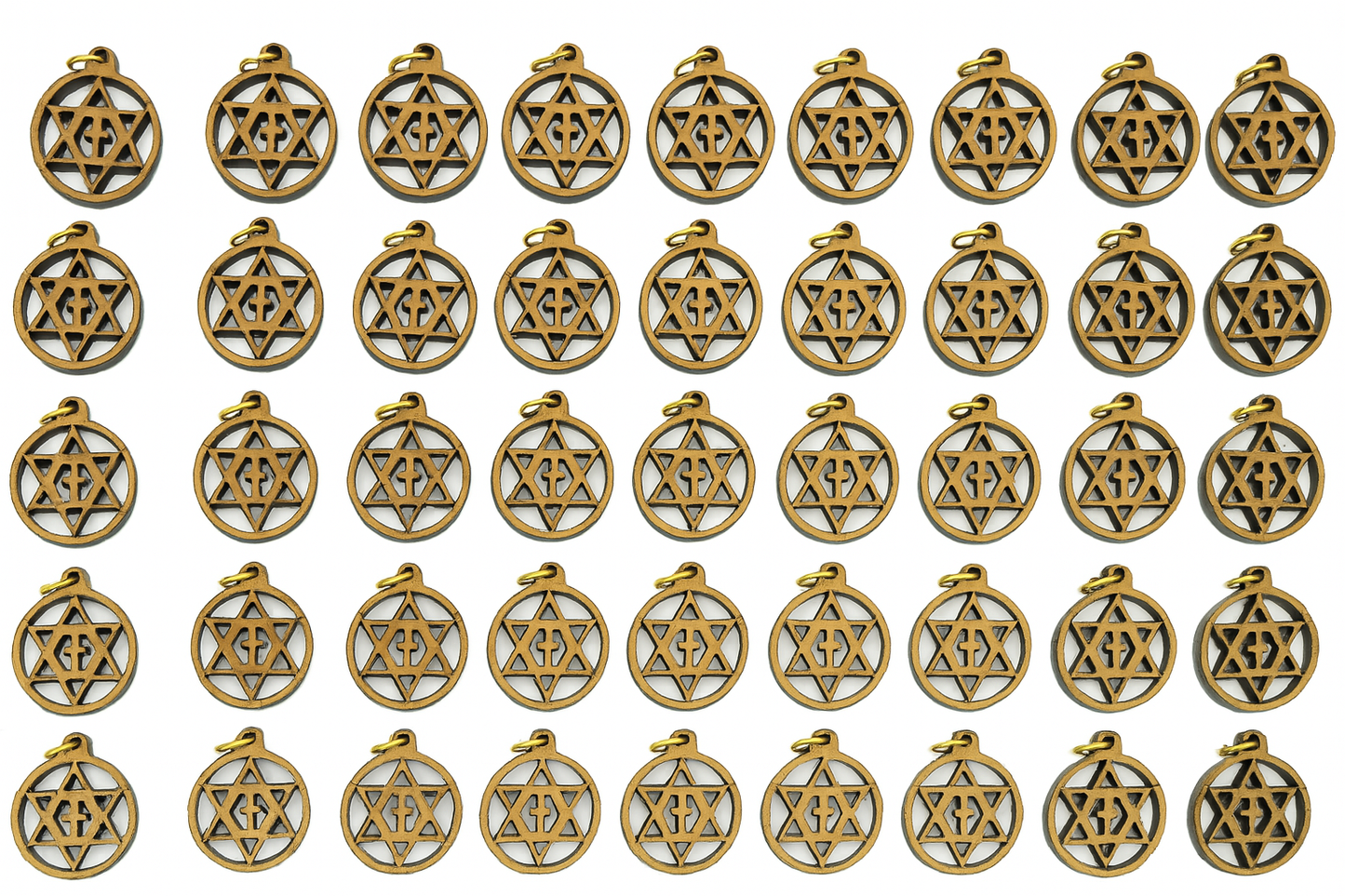 Olive Wood Star of David with Cross Charms Faith Unity Set - Side View