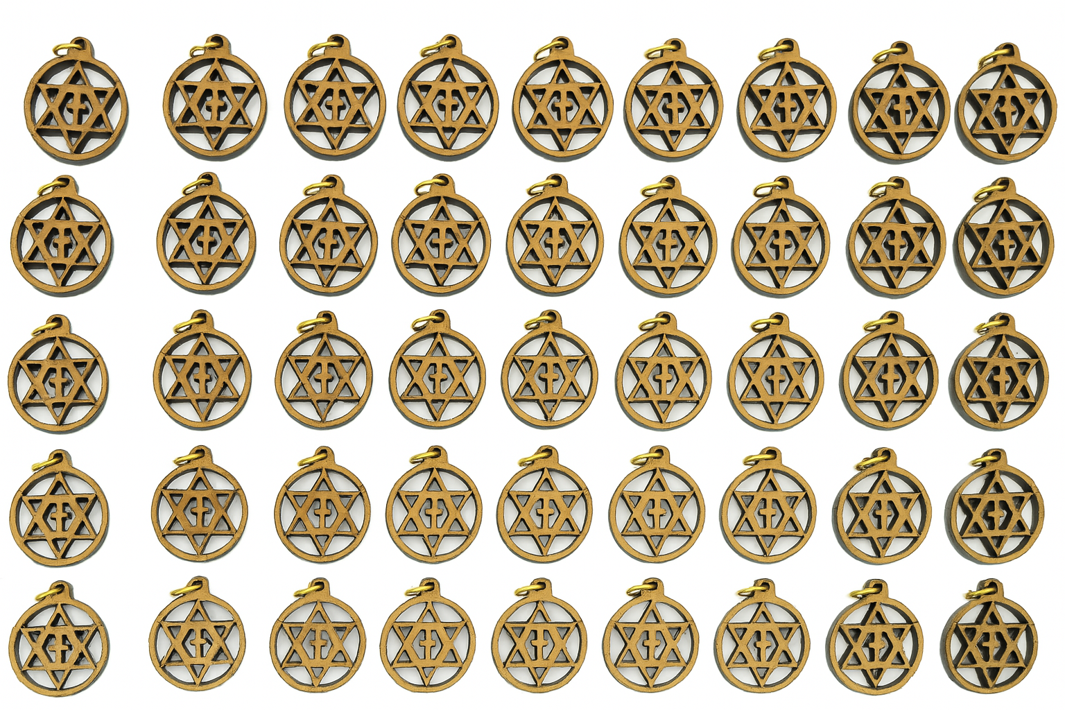 Olive Wood Star of David with Cross Charms Faith Unity Set - Side View