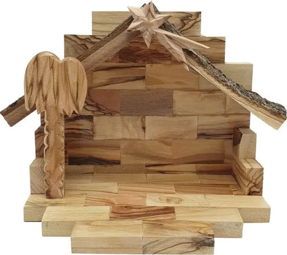 Hand-Carved Olive Wood Nativity Set with Stable from Bethlehem