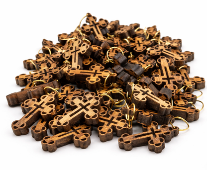 Elegant Wooden Cross Charm Pendant – 1.1" x 0.7" Intricate Laser-Cut Religious Accessory - Side View