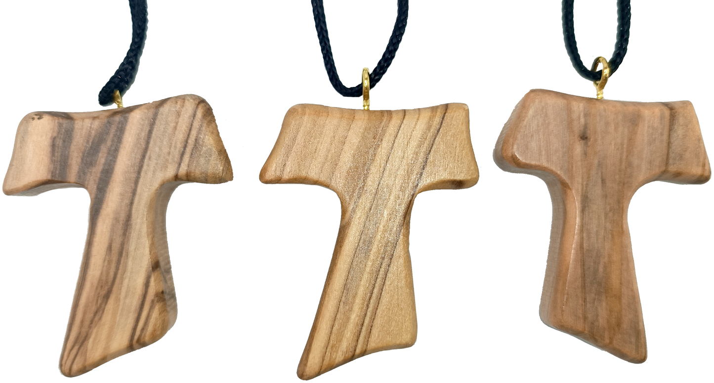 ✝️ Tau Cross Charm Necklace – Handcrafted Olive Wood from Bethlehem | 1.8x1.7 Inches | Spiritual Symbol of Peace & Protection