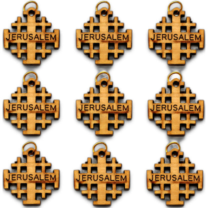 Jerusalem Cross Wooden Charm Pendant – 0.8" x 0.8" Compact Laser-Cut Religious Keepsake - Close Up View