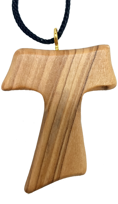 ✝️ Tau Cross Charm Necklace – Handcrafted Olive Wood from Bethlehem | 1.8x1.7 Inches | Spiritual Symbol of Peace & Protection