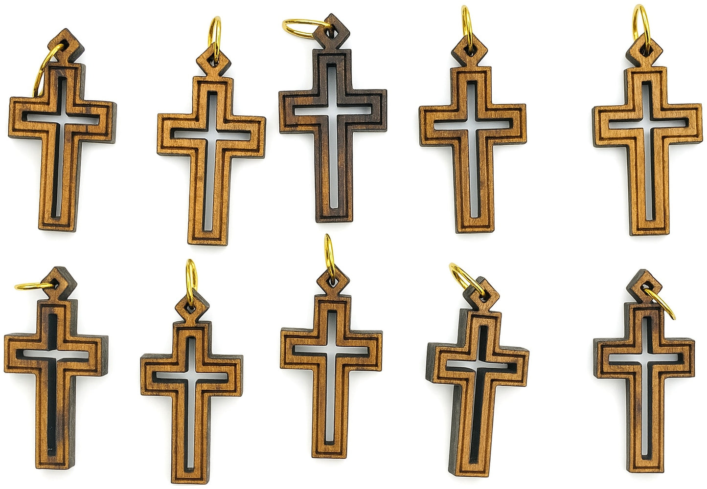 Double-Lined Laser-Cut Wooden Cross Pendant – 1.14" x 0.62" Elegant Faith Charm - Handmade in Bethlehem | Zuluf