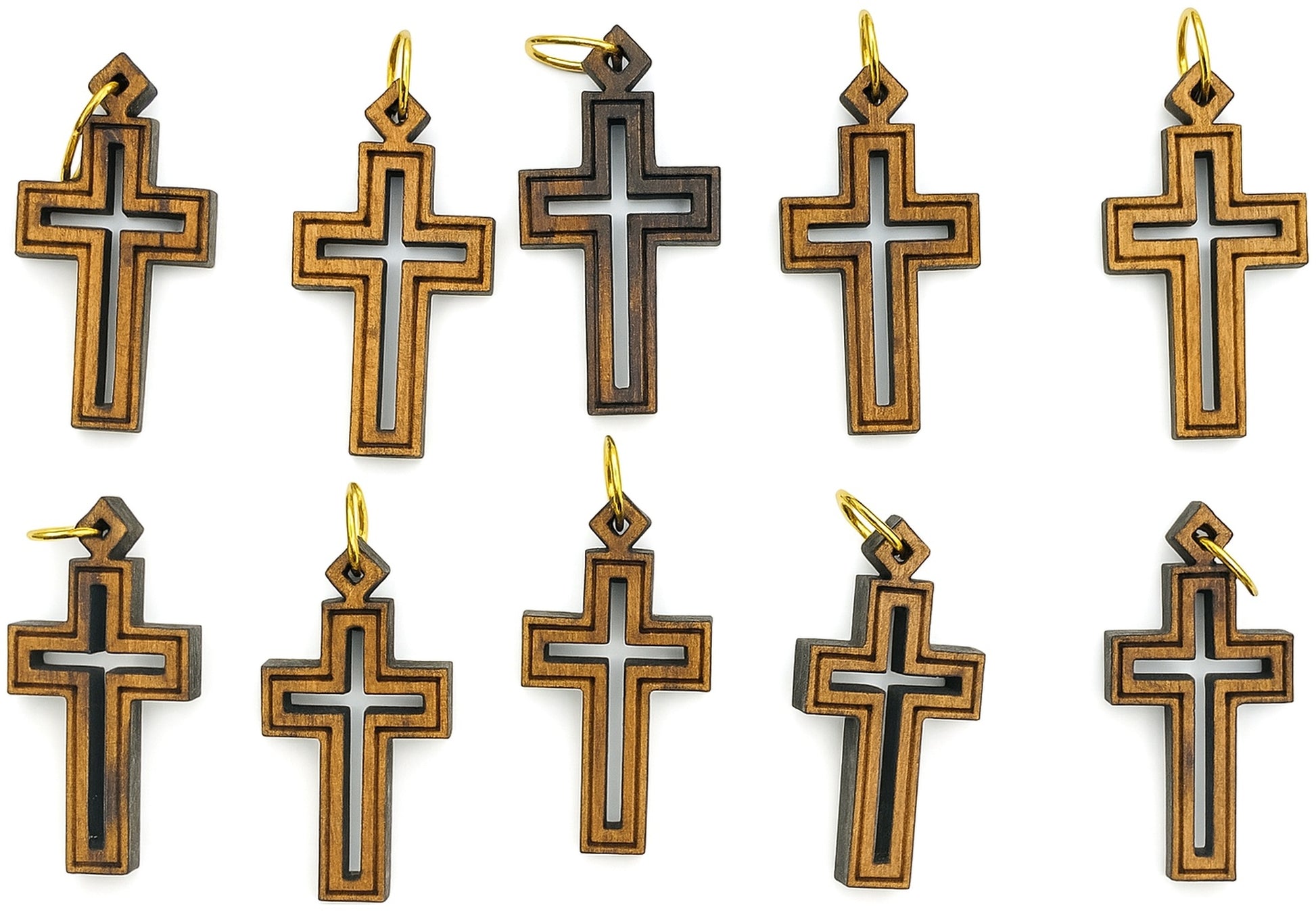 Double-Lined Laser-Cut Wooden Cross Pendant – 1.14" x 0.62" Elegant Faith Charm - Handmade in Bethlehem | Zuluf