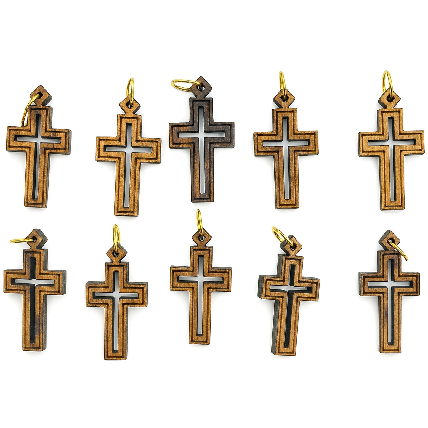 Double-Lined Laser-Cut Wooden Cross Pendant – 1.14" x 0.62" Elegant Faith Charm - Side View