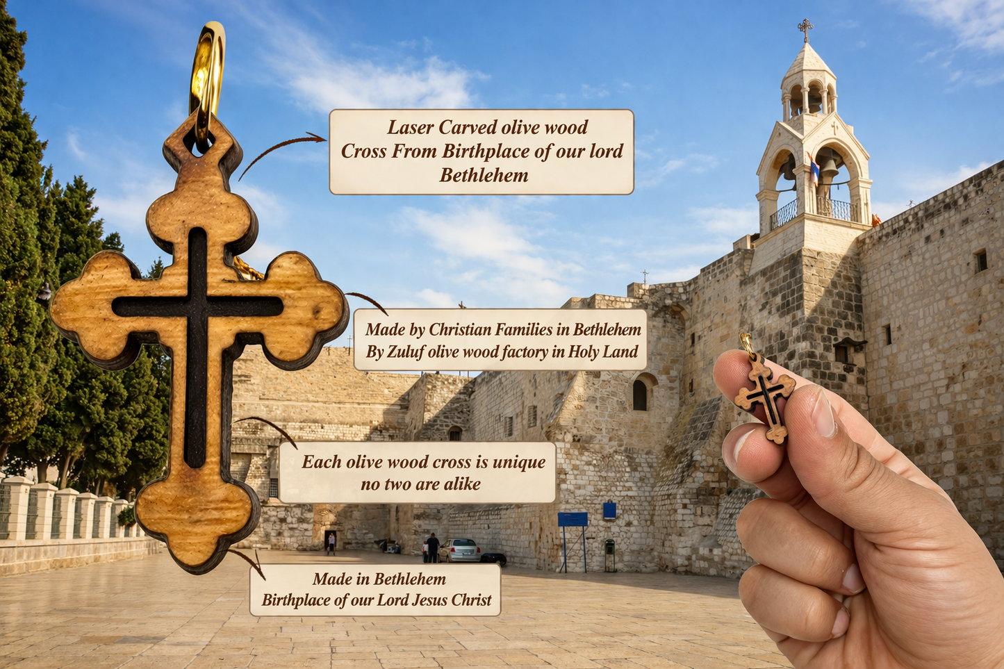 Handcrafted Wooden Cross Charm Pendant – 1.18" x 0.78" Laser-Cut Religious Jewelry - Additional View 2