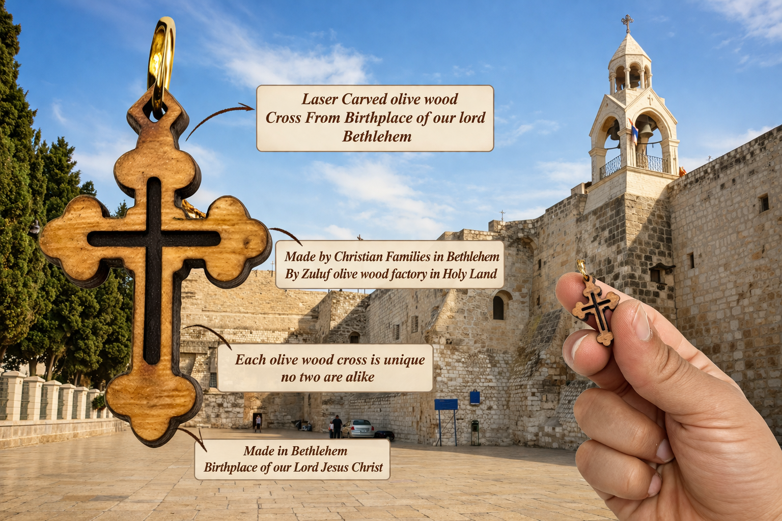 Handcrafted Wooden Cross Charm Pendant – 1.18" x 0.78" Laser-Cut Religious Jewelry - Additional View 2