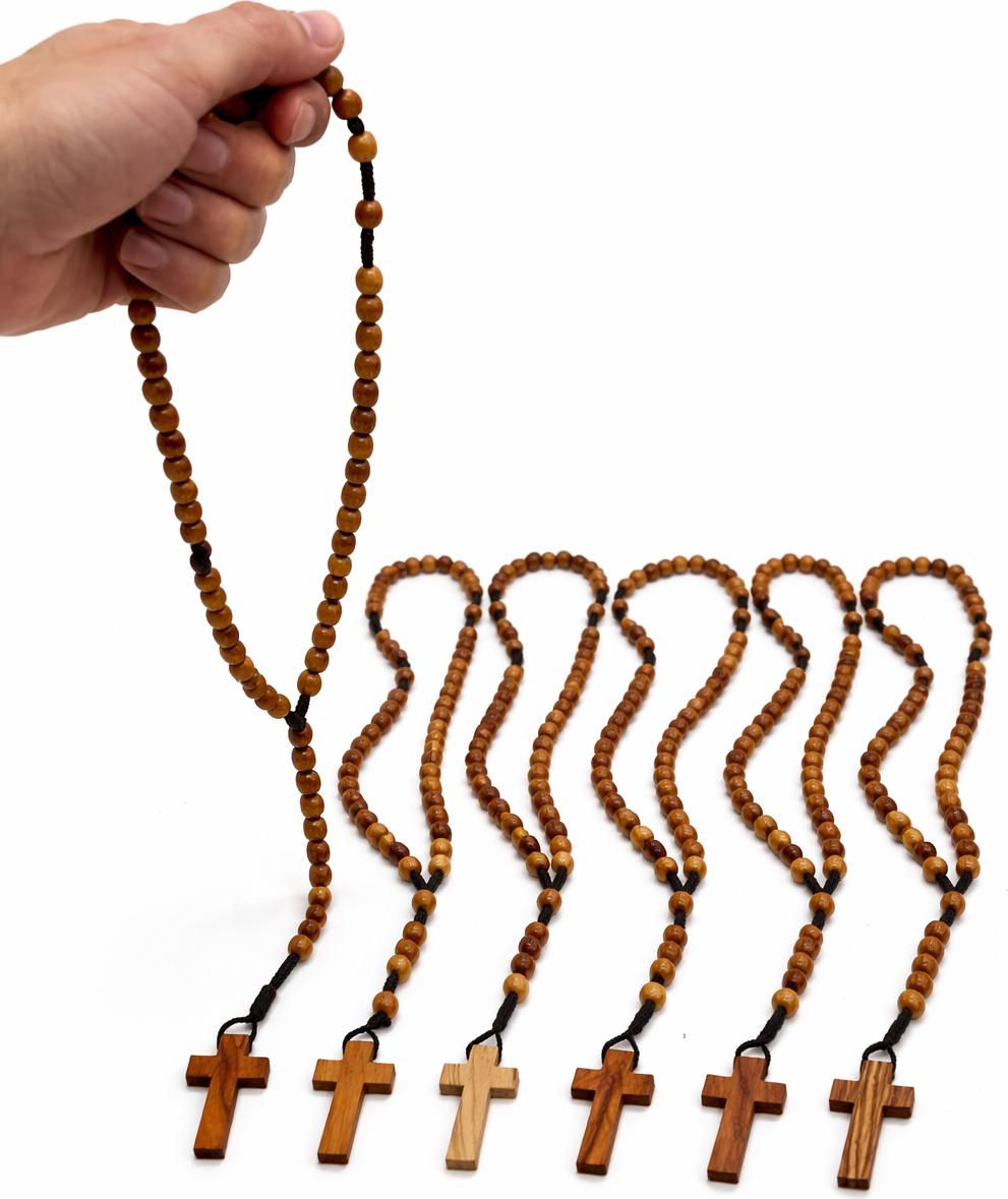 Set of 3 Olive Wood Rosary Beads Handmade in Bethlehem – Catholic Wooden Rosary with Cross – Includes 3 Velvet Bags & 3 Certificates – Holy Land Christian Gift