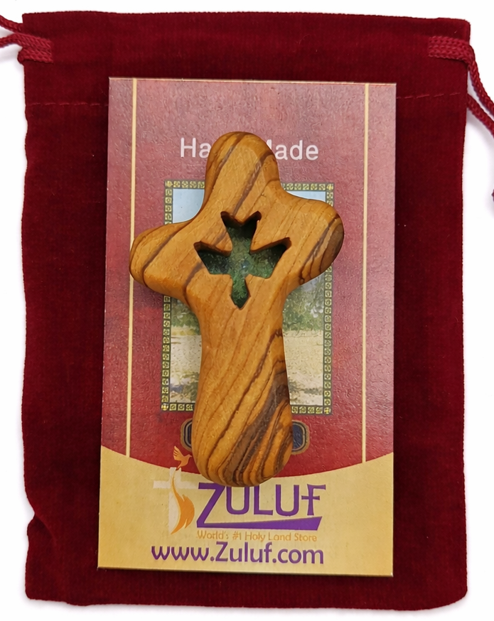 Handmade Olive Wood Cross with Dove Cutout from Bethlehem Holy Land, Small Christian - Handmade in Bethlehem | Zuluf