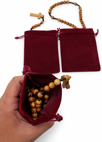Set of 3 Olive Wood Rosary Beads Handmade in Bethlehem – Catholic Wooden Rosary with Cross – Includes 3 Velvet Bags & 3 Certificates – Holy Land Christian Gift