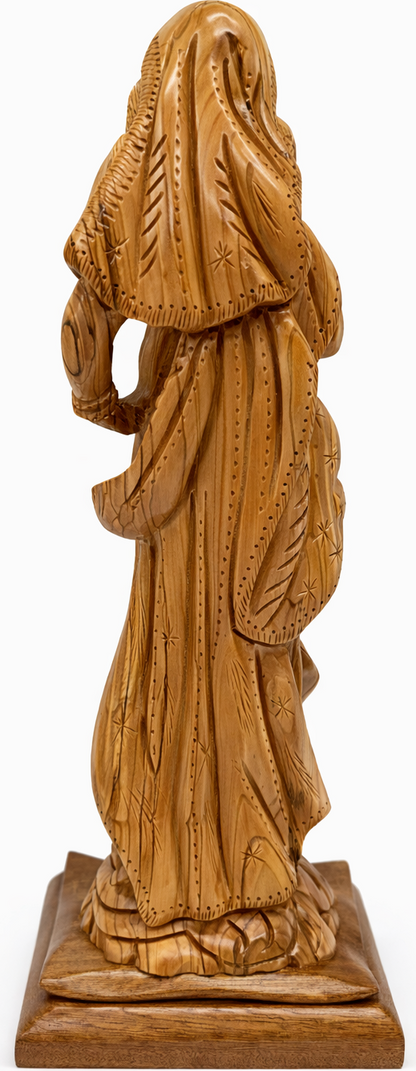 Hand Carved Olive Wood Virgin Mary & Baby Jesus Statue | Handmade in Bethlehem, Holy Land