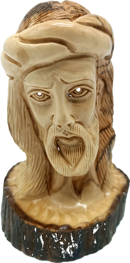 2 Olive Wood Christ Bust Jesus Face Bethlehem Front View