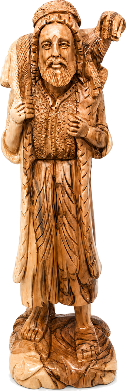 Olive Wood Good Shepherd Sculpture from the Holy Land — 12 Inch
