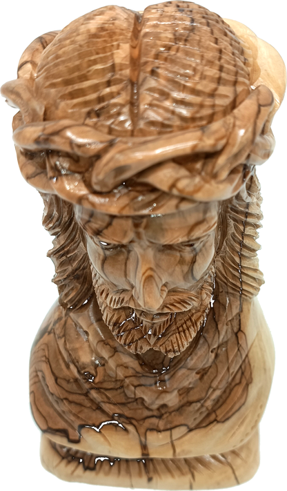 Hand Carved Jesus Christ Bust in Olive Wood — 8.2 Inch