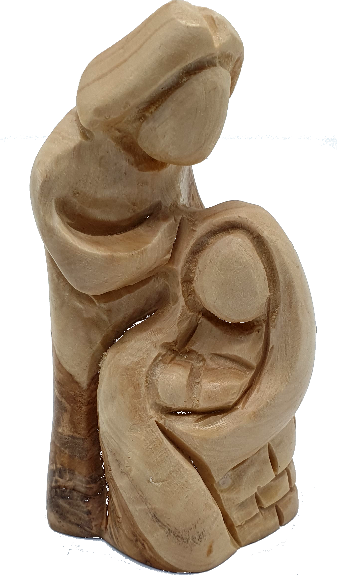 2 Olive Wood Mary Cradling Baby Jesus Statue Front View