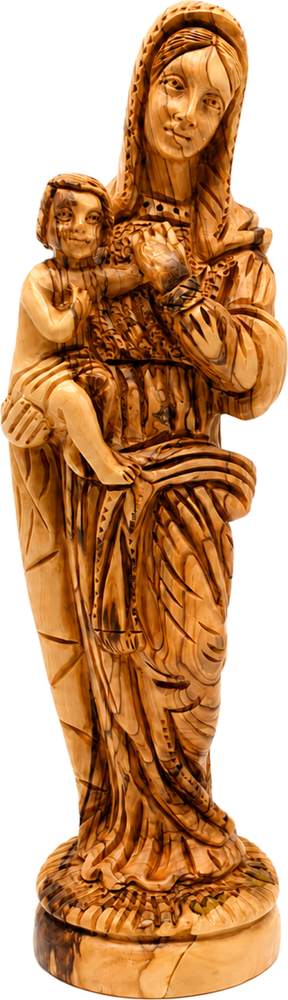 Large Olive Wood Virgin Mary Holding Baby Jesus Statue