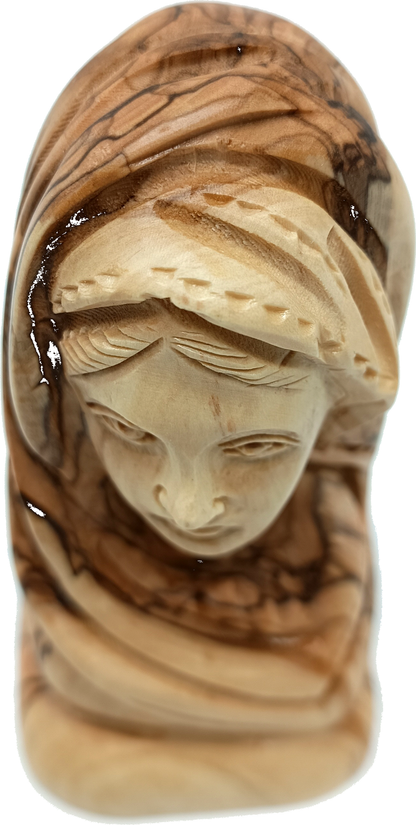 Hand-Carved Olive Wood Virgin Mary Bust 4.9 Inch Sorrowful Mother Mater Dolorosa from Bethlehem