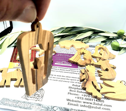 Hand-Carved Olive Wood Ornament Set from Bethlehem, Assorted Christmas Shapes