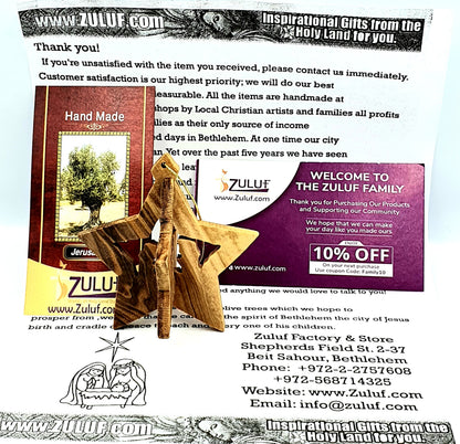 Hand-Carved 3D Olive Wood Star Nativity Ornament from Bethlehem