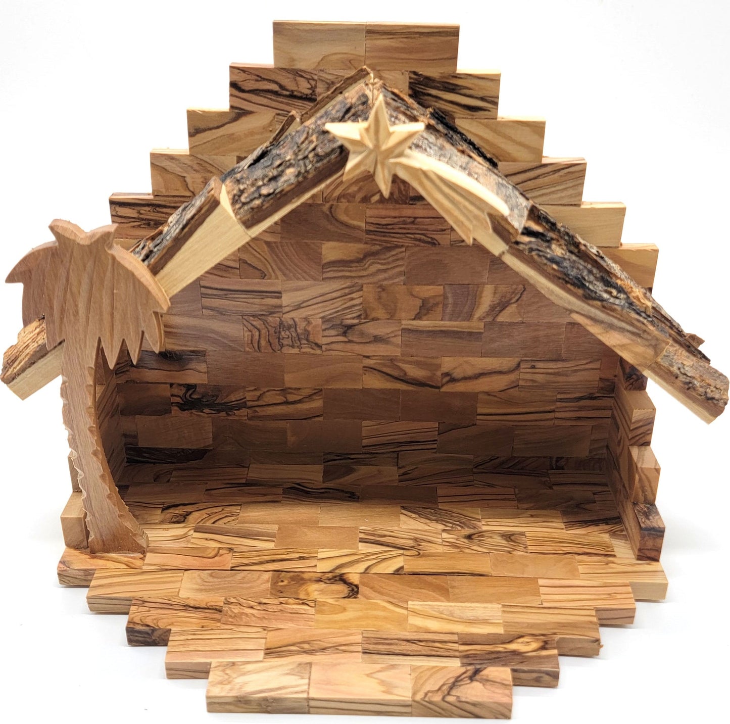 Hand-Carved Olive Wood Nativity Set with Stable from Bethlehem