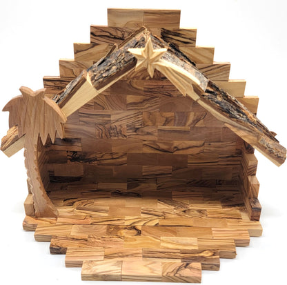 Hand-Carved Olive Wood Nativity Set with Stable from Bethlehem