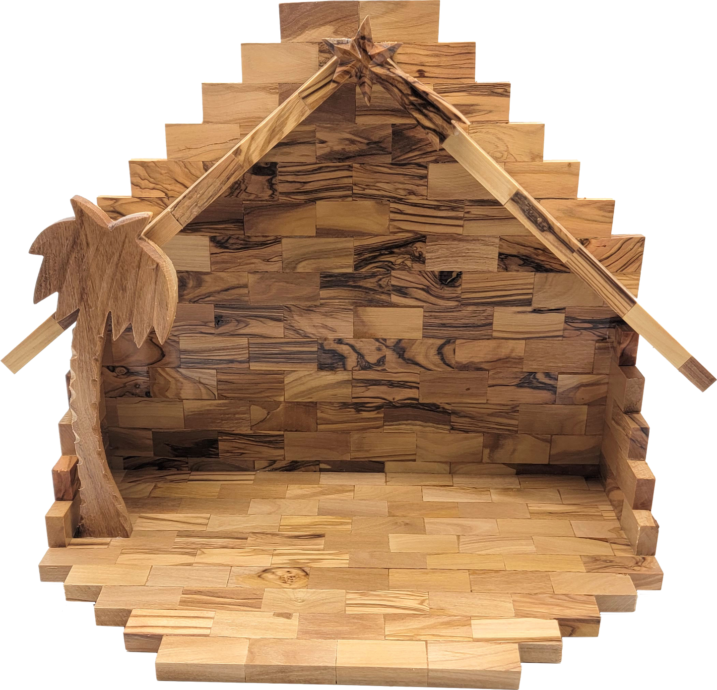 Hand-Carved Olive Wood Nativity Set with Stable from Bethlehem