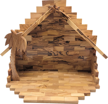 Hand-Carved Olive Wood Nativity Set with Stable from Bethlehem