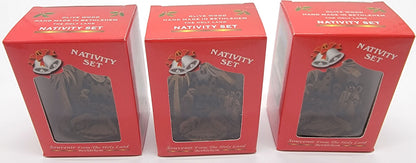 Laser-Carved Olive Wood Nativity Ornament from Bethlehem, 3D Manger Scene with Engraved Base