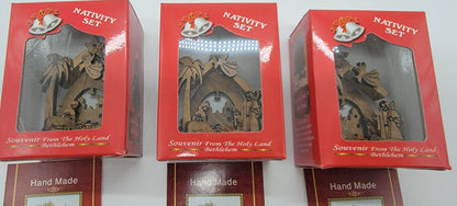 Laser-Carved Olive Wood Nativity Ornament from Bethlehem, 3D Manger Scene with Engraved Base